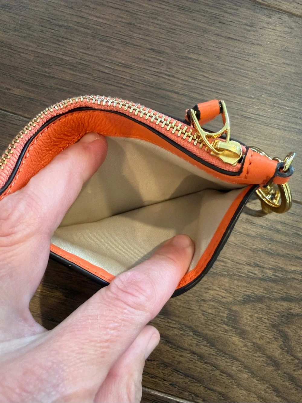 Ralph Lauren Full-grain Leather Key-ring Small Zip Card Case In Orange - C3-207